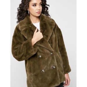 Topshop Ally Faux Fur Double Breasted Coat Size Medium
